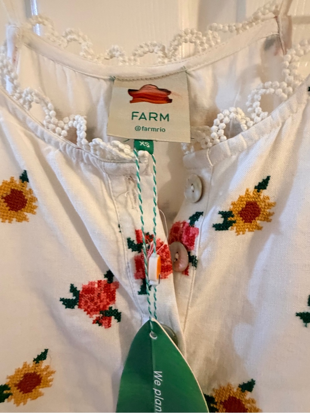 Farm Rio Mixed Cross Stitch Embroidered Flowers Midi Dress. - Picture 4 of 5